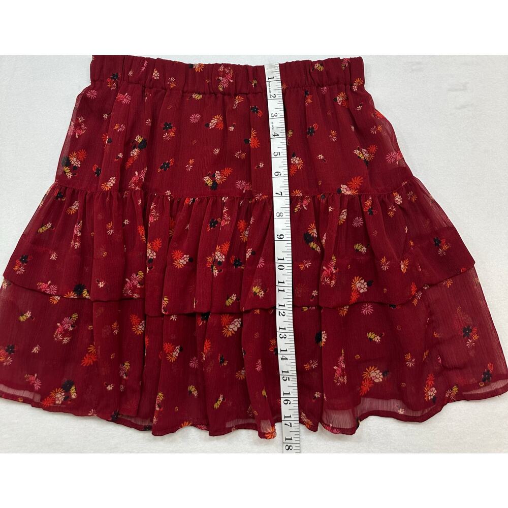 Free People “From The Valley” Floral Tiered Ruffle Mini Skirt burgundy Size M - Picture 7 of 8